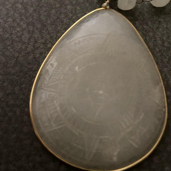 White Stone Pendant Necklace with Etchings - Picture 2 of 2